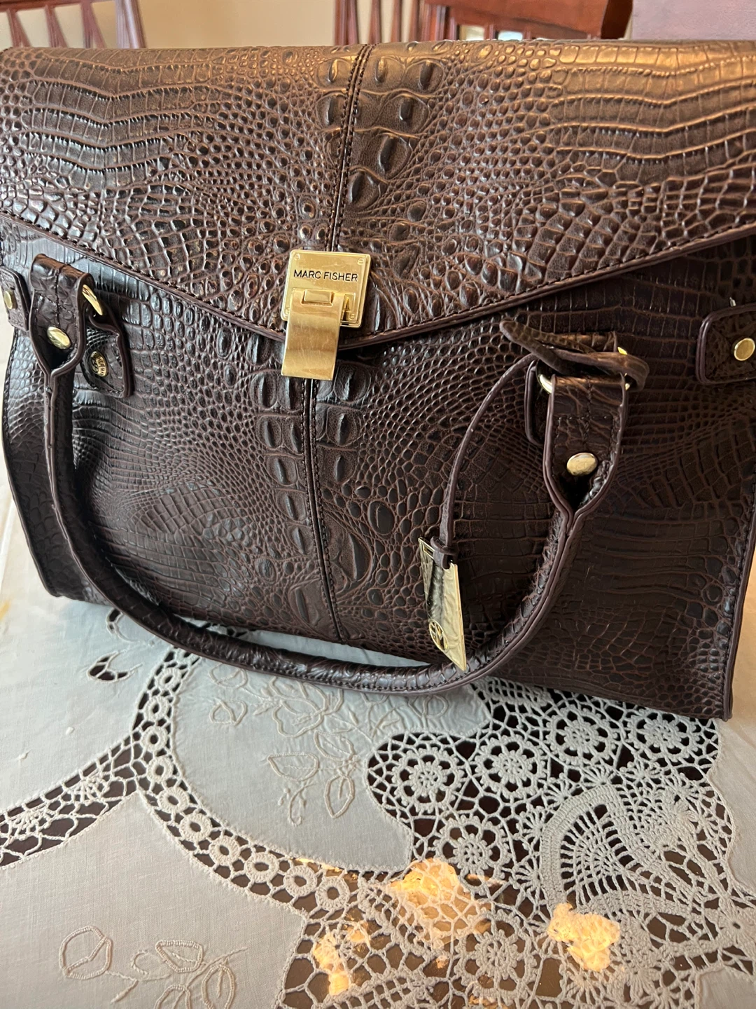 Marc Fisher Brown Croc Embossed Handbag