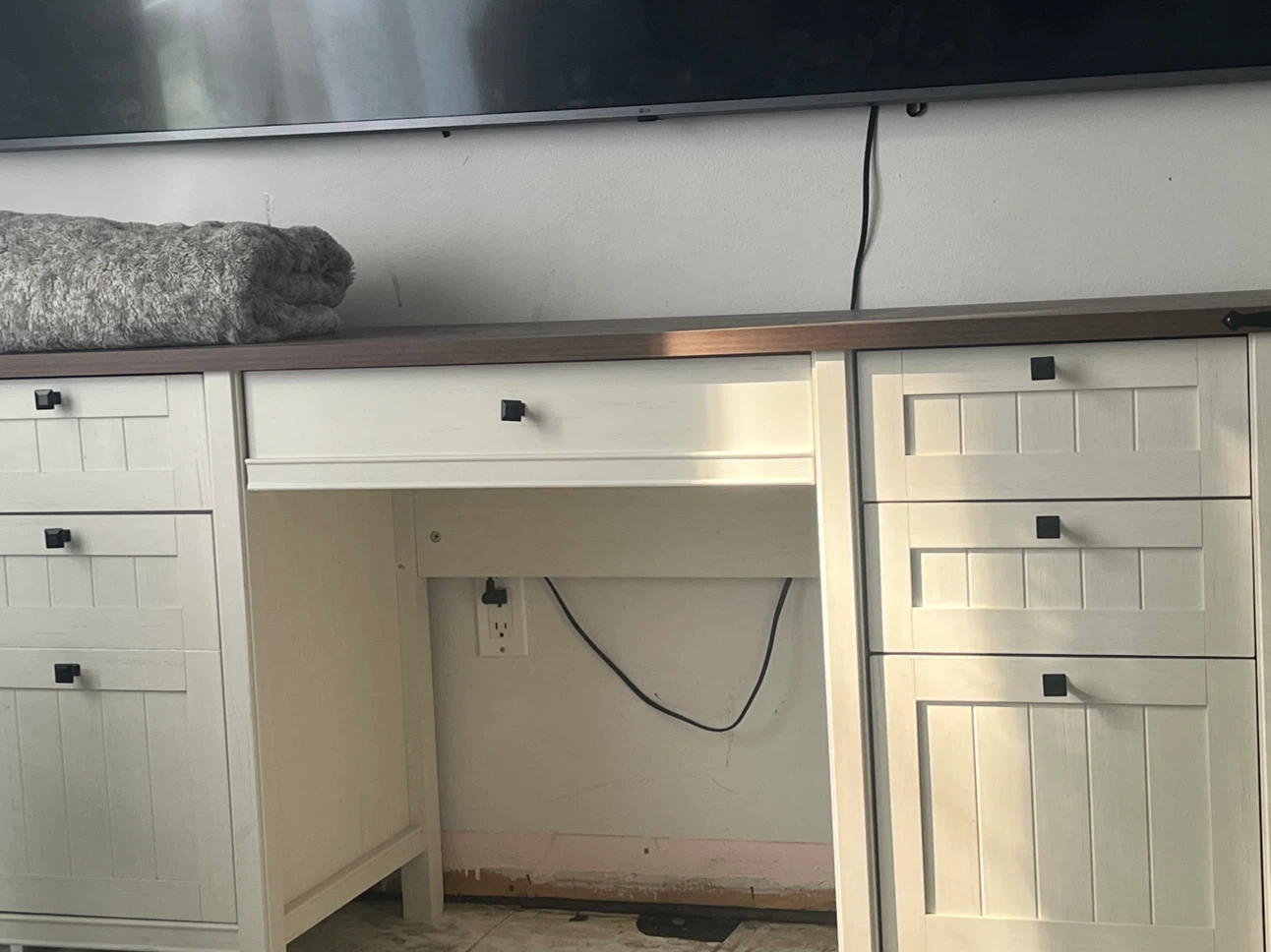 Cream and Wood Desk with Storage