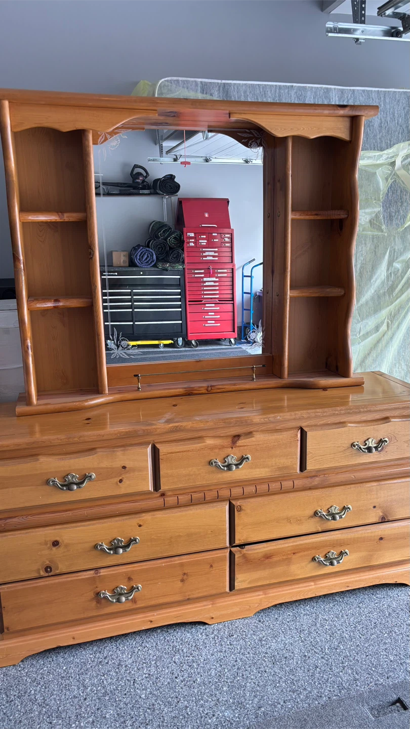 Wooden Dresser with Mirror and Hutch