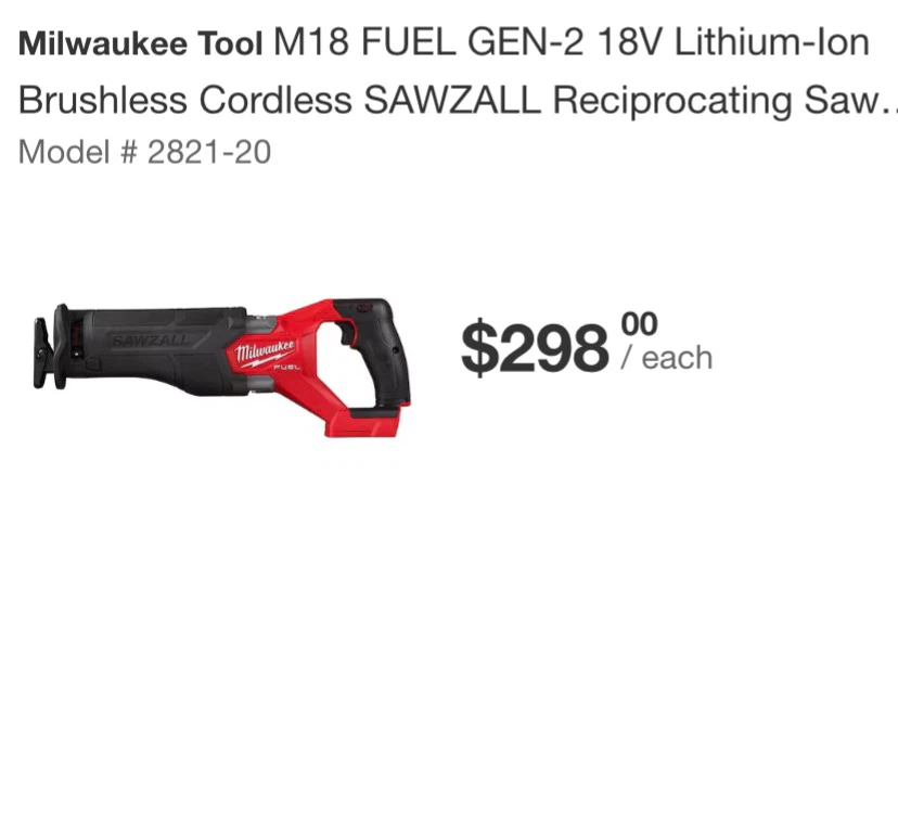 Milwaukee M18 FUEL SAWZALL Recip Saw 2821-20