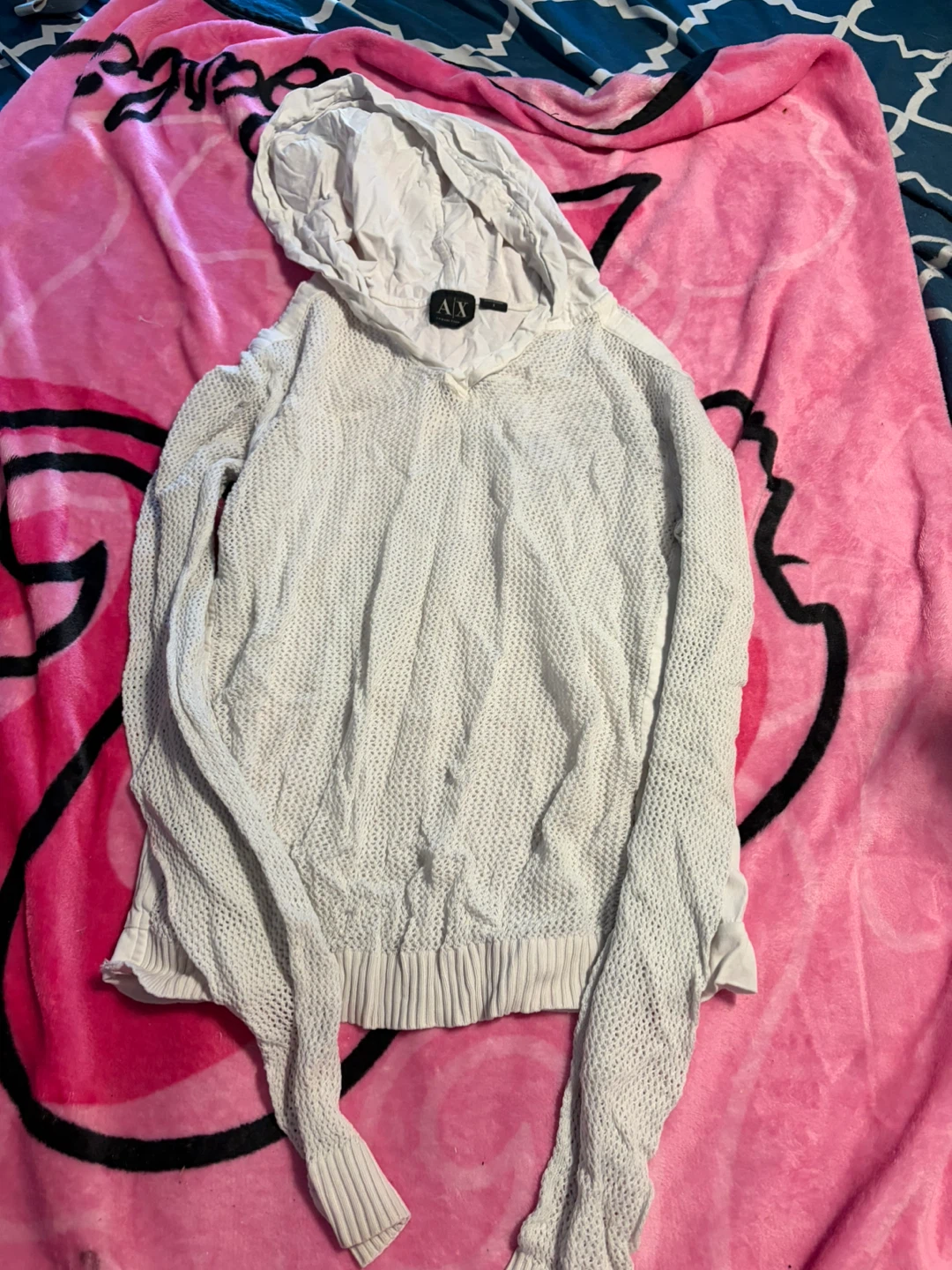Armani Exchange White Knit Hoodie Sweater