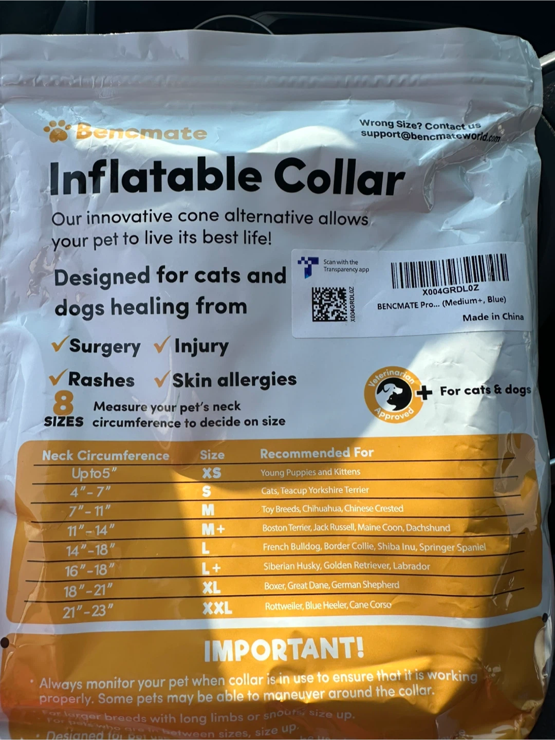 Bencmate Inflatable Collar for Cats & Dogs - Medium+ - photo 3