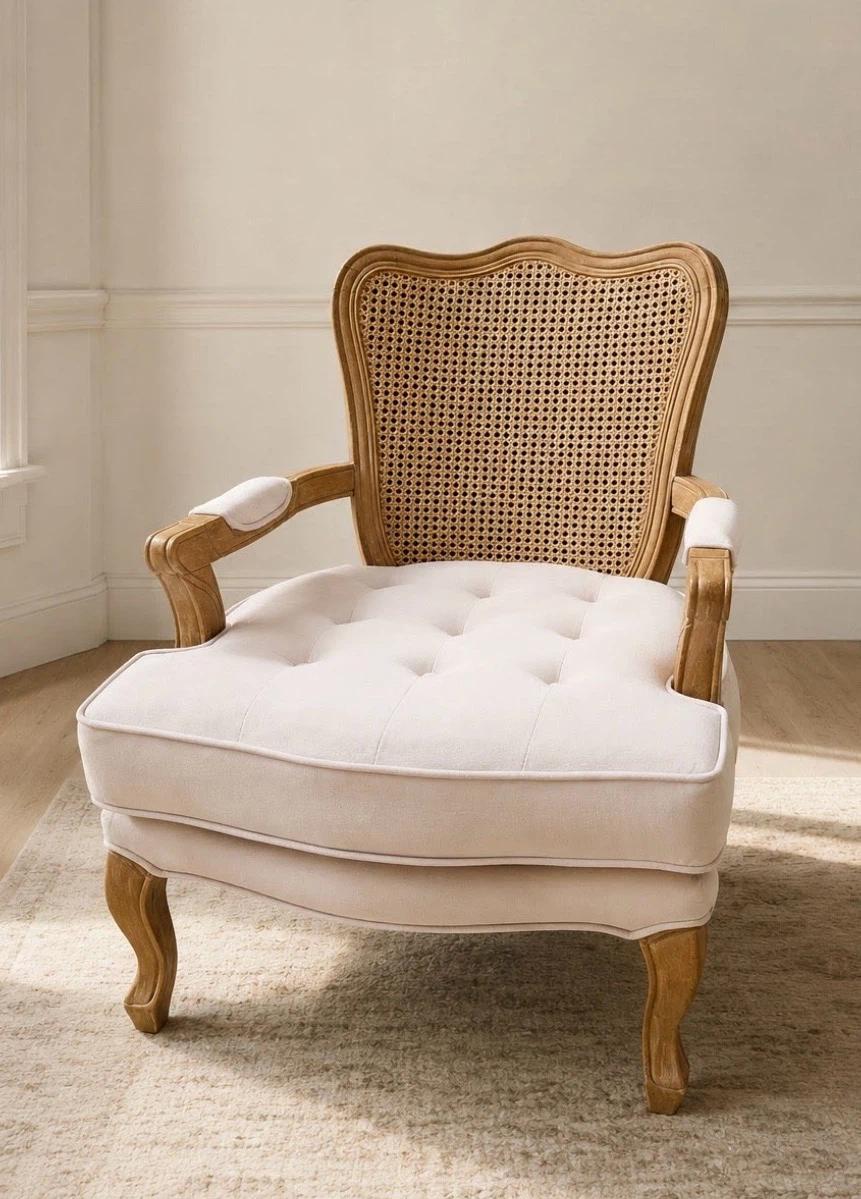 New Traditional French Provincial Wide Oak Wood Armchair