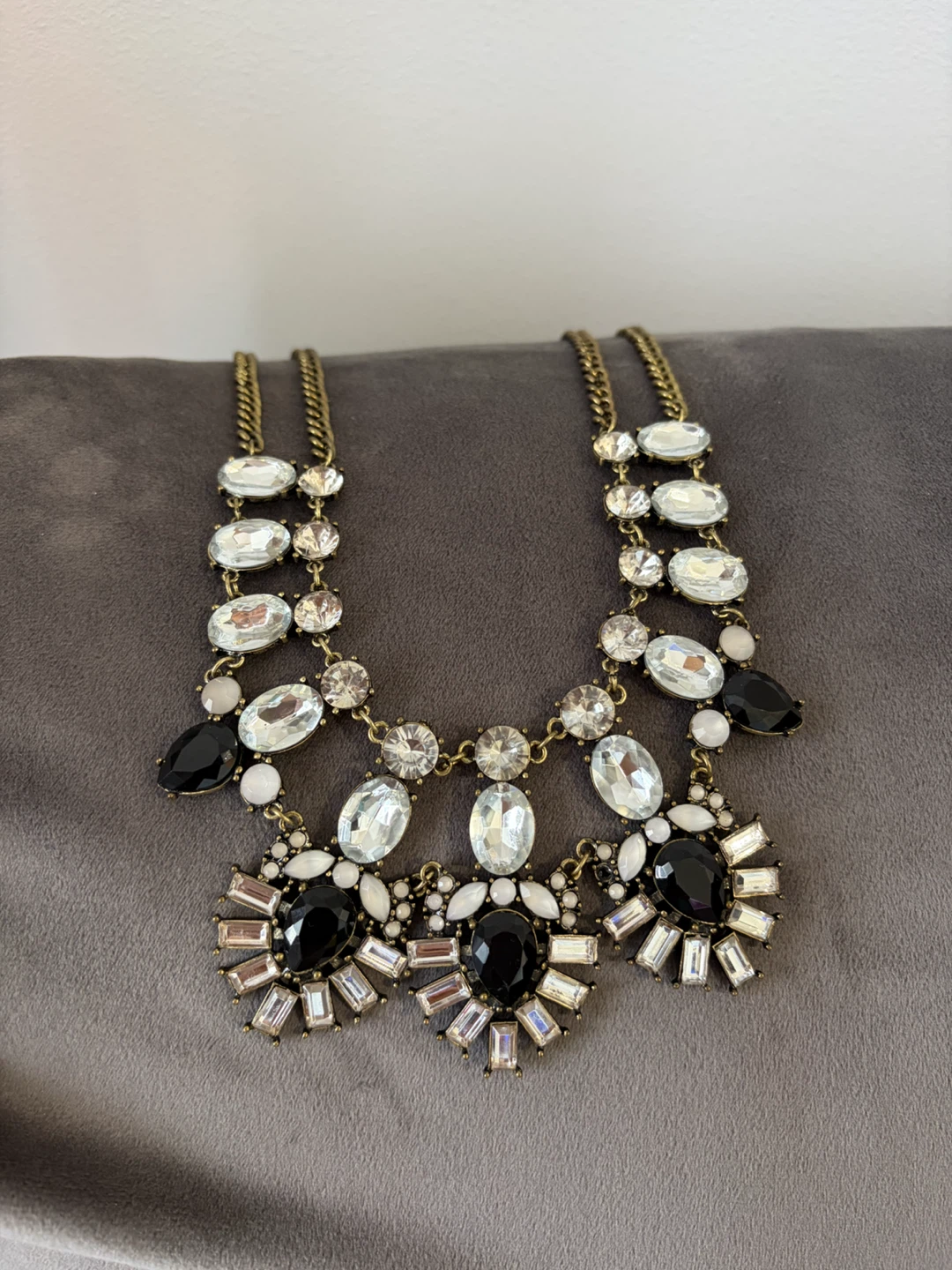 Statement Necklace with Black and Clear Gems