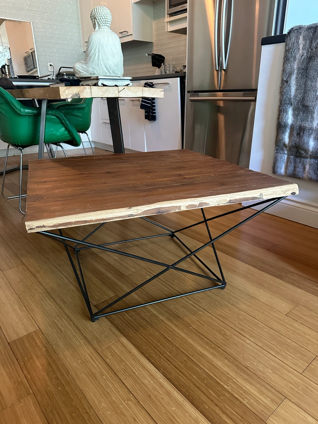 MODERN GEOMETRICAL STEEL RECLAIMED WOOD SQUARE COFFEE TABLE - photo 2