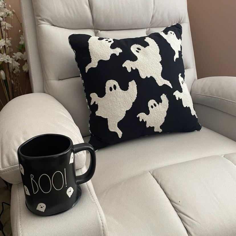 NEW! Rae Dunn "BOO!" Halloween Mug and ghost Pillow!