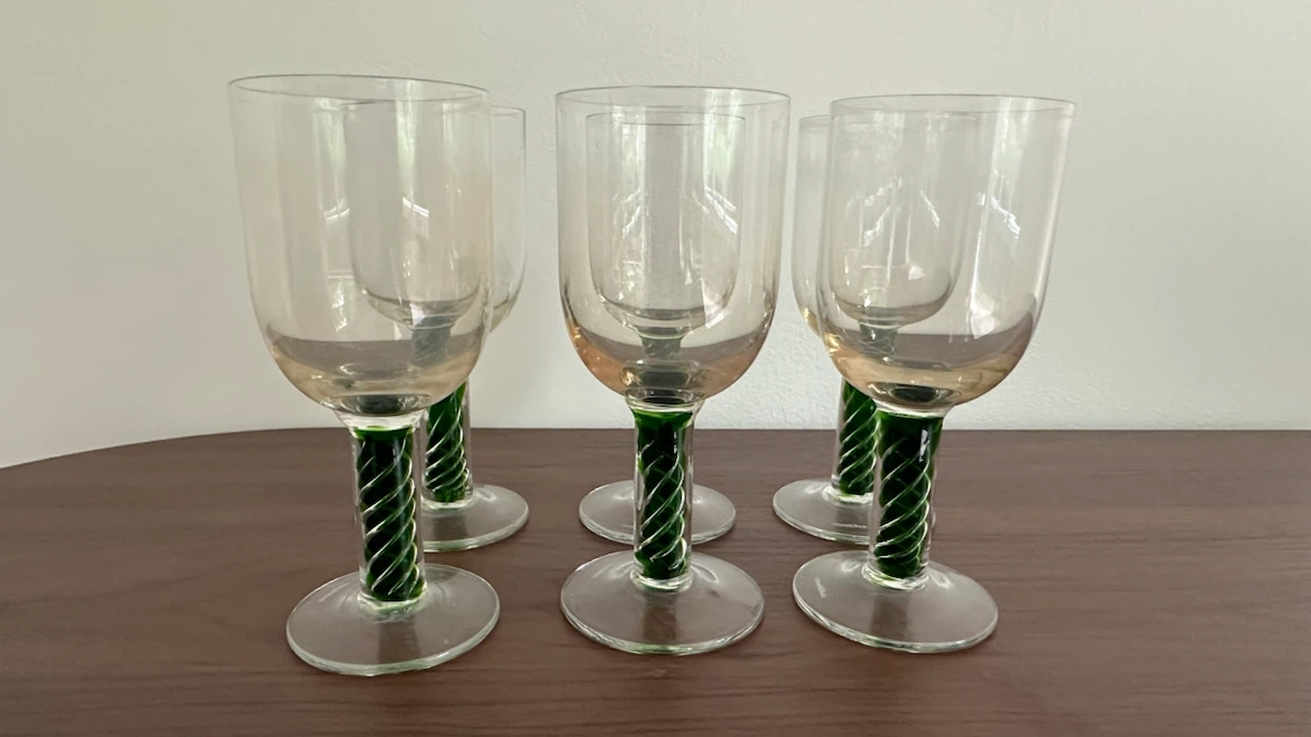 Villeroy & Boch Crystal Goblets – Green Spiral Stem Set of 6