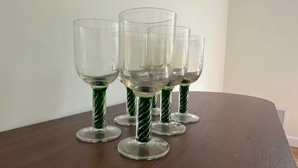Villeroy & Boch Crystal Goblets – Green Spiral Stem Set of 6 - photo 2