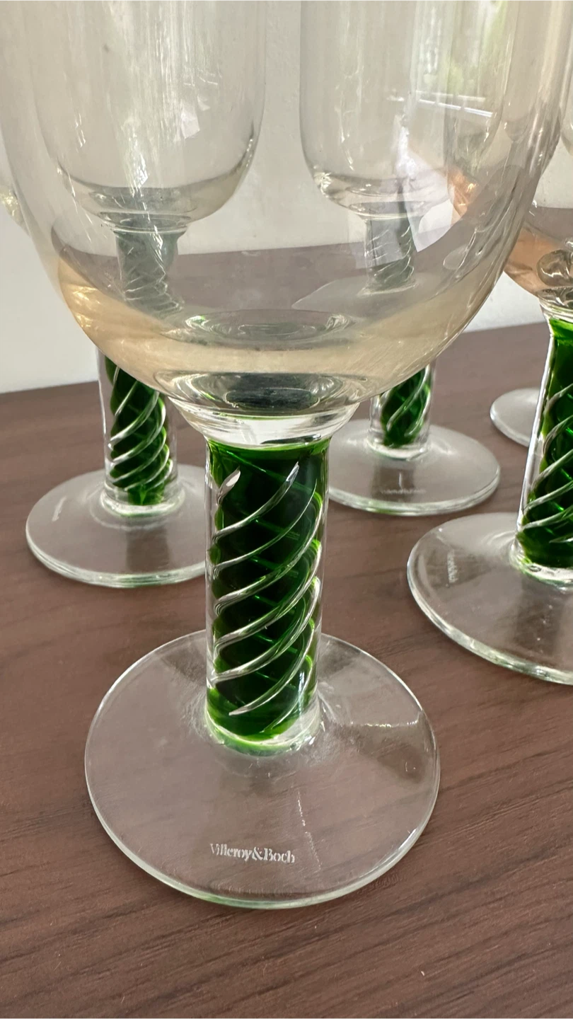 Villeroy & Boch Crystal Goblets – Green Spiral Stem Set of 6 - photo 3