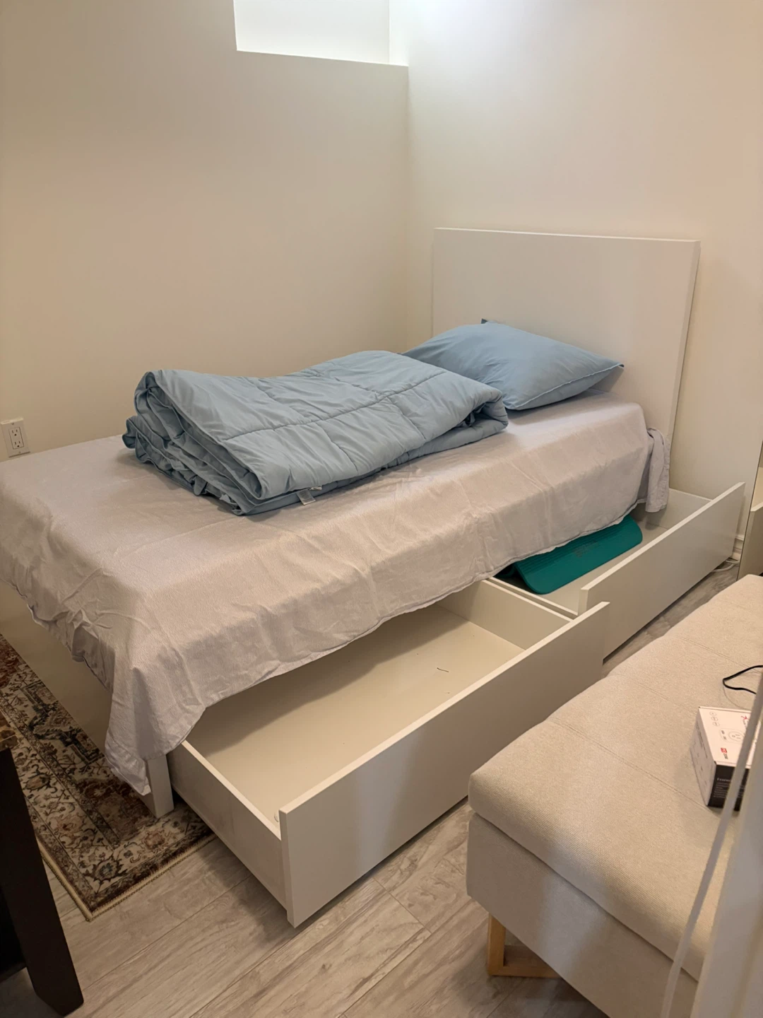 White Twin Bed Frame with Storage Drawers and Mattress