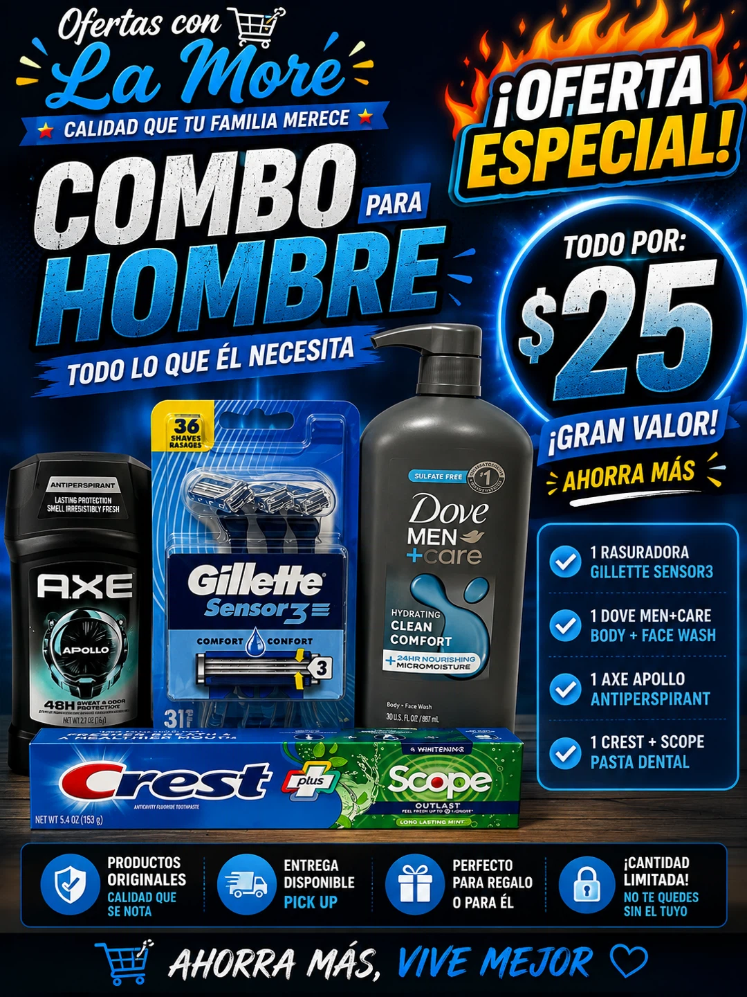 Men's Grooming Combo with Gillette, Dove, Axe, Crest & Scope