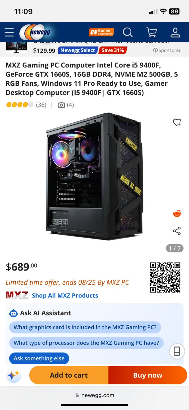 MXZ Gaming PC Intel Core i5 9400F, GeForce GTX 1660S, 16GB RAM