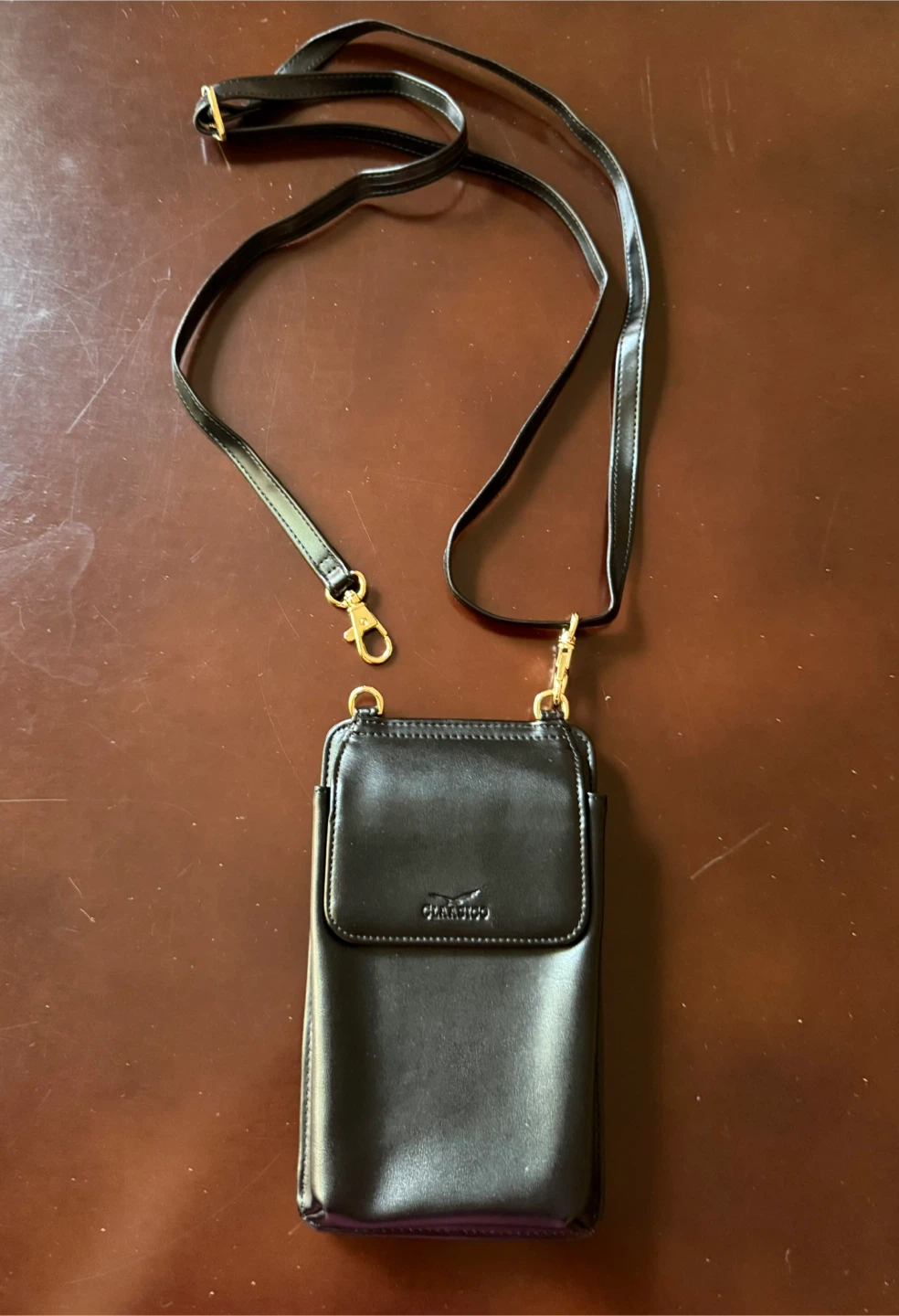 Black Leather Crossbody Wallet with Strap