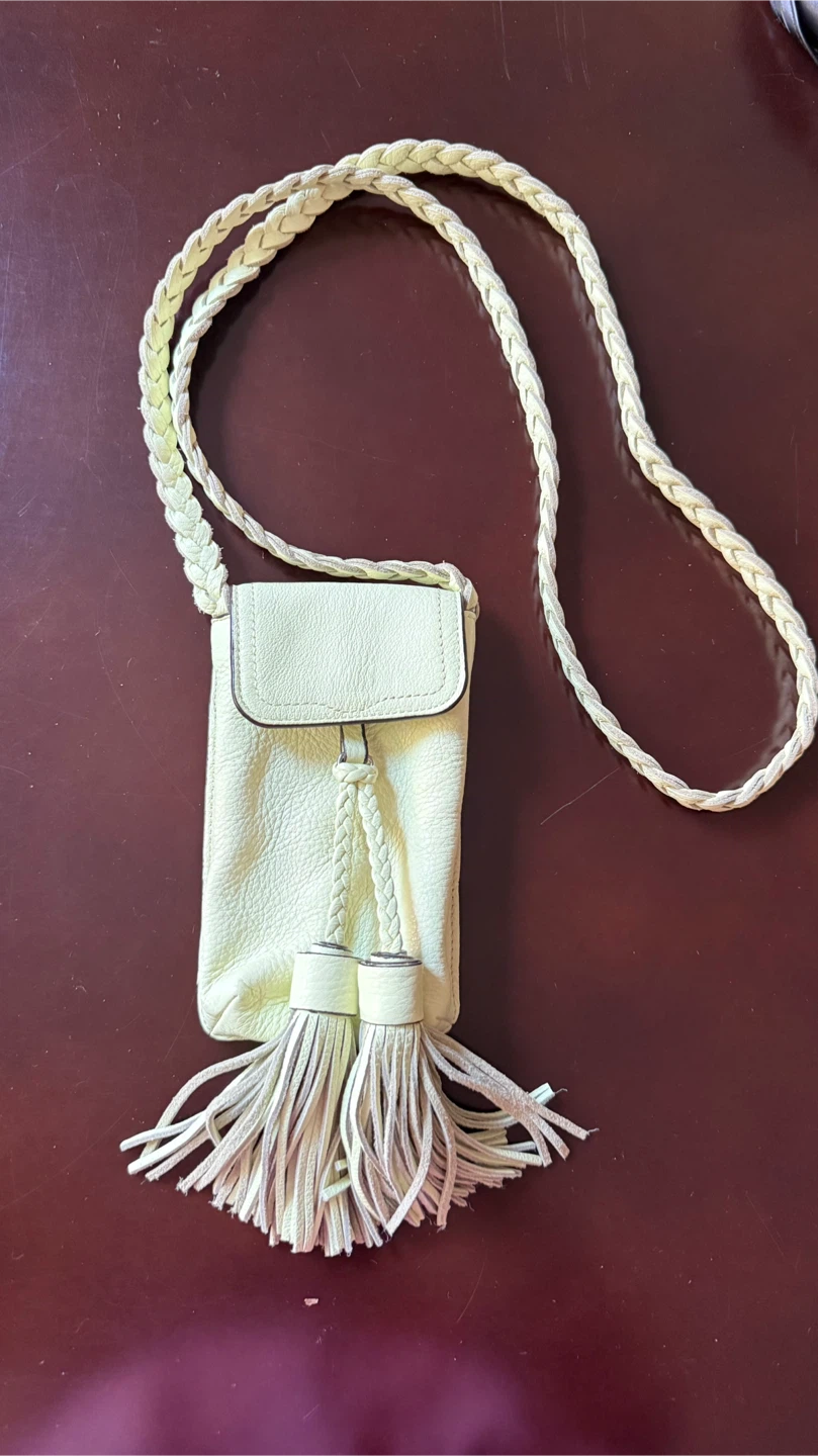 Rebecca Minkoff Light Yellow Leather Tassel Phone Crossbody Bag