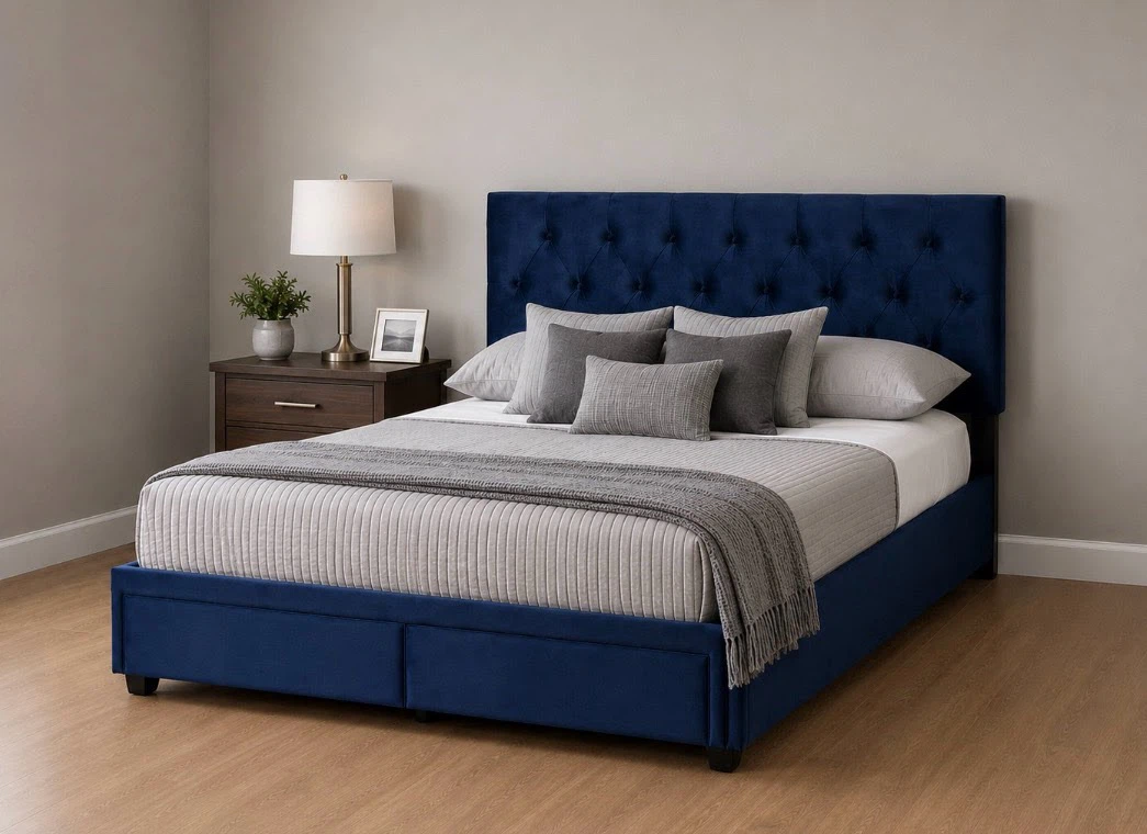 New Queen Size 2 Drawer Platform Bed - Navy