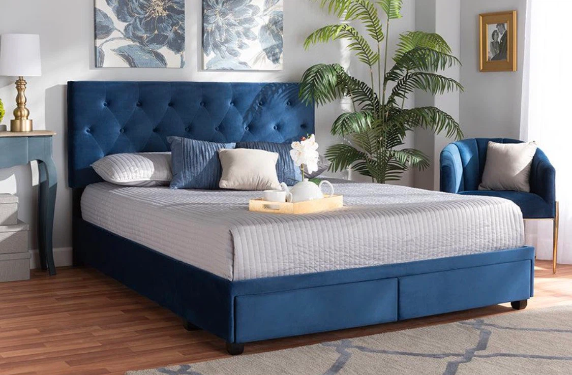 New Queen Size 2 Drawer Platform Bed - Navy - photo 5