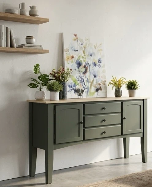 Hardwood Sideboard/ Entrance Table Natural & Everett Green