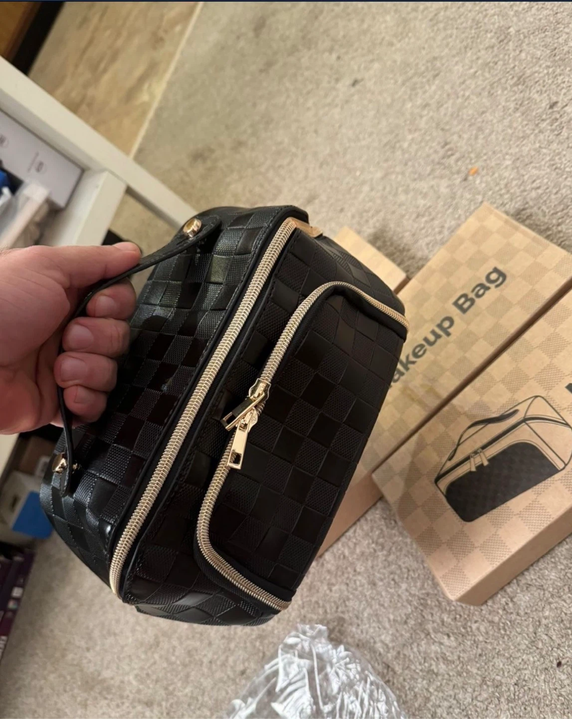 Black Quilted Makeup Bag
