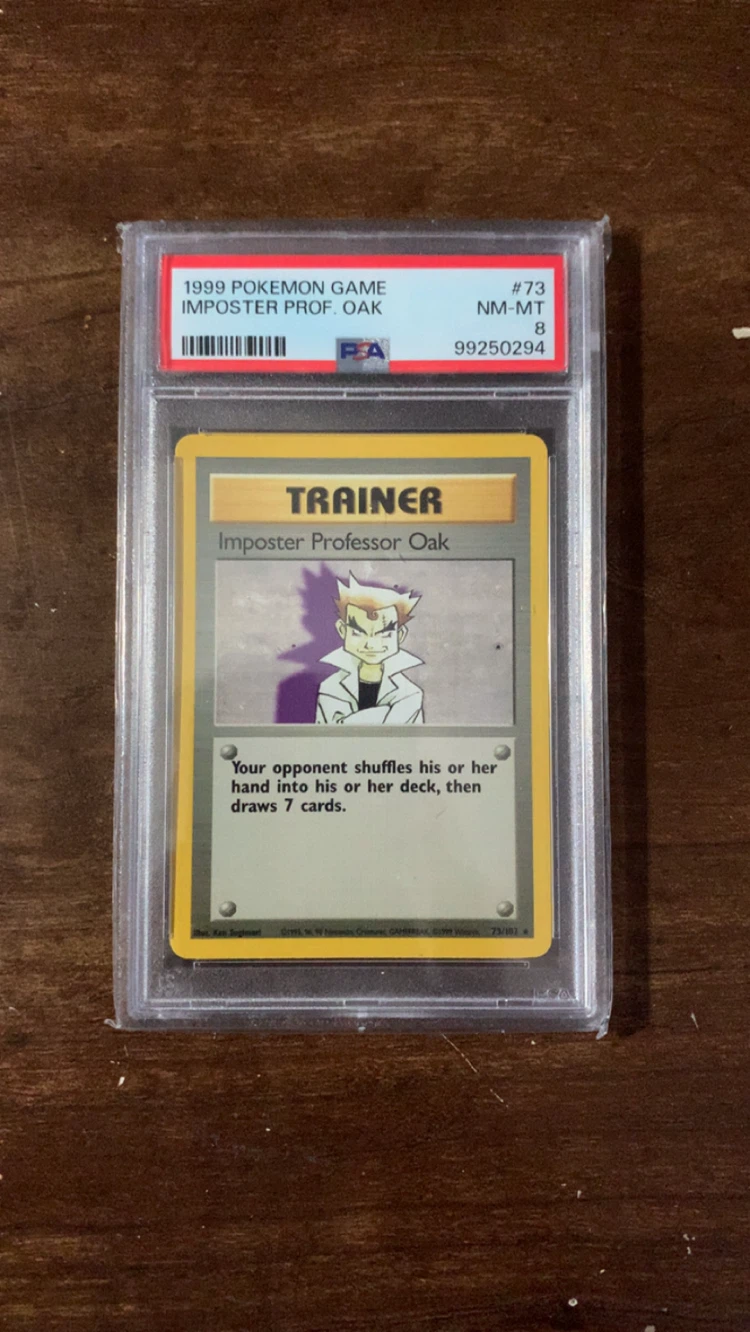 1999 Pokemon Game Imposter Prof. Oak Trainer Card PSA 8 NM-MT