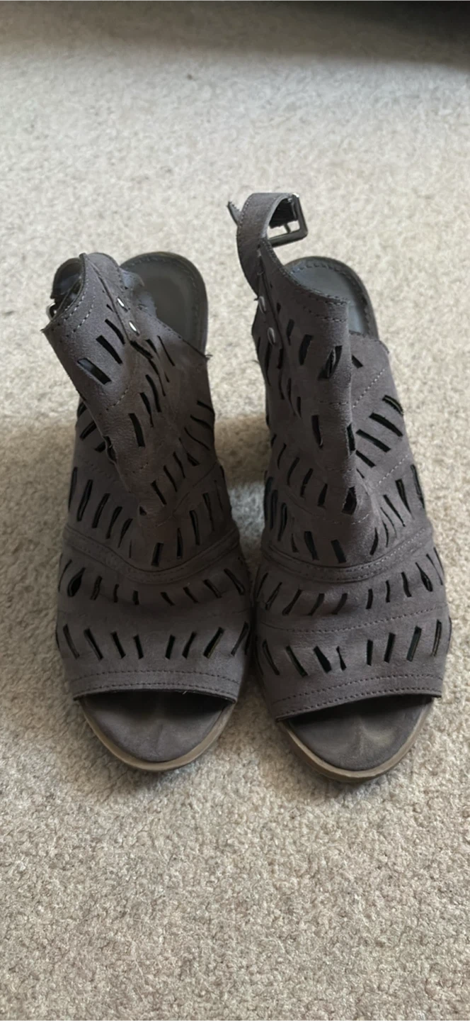 Grey Cut-out Heeled Sandals