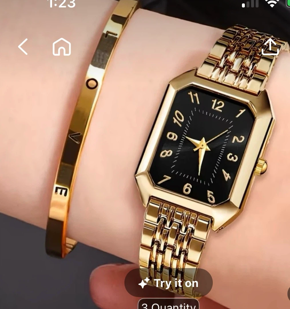 14k Gold Rectangle Watch & LOVE Bracelet Set - photo 4