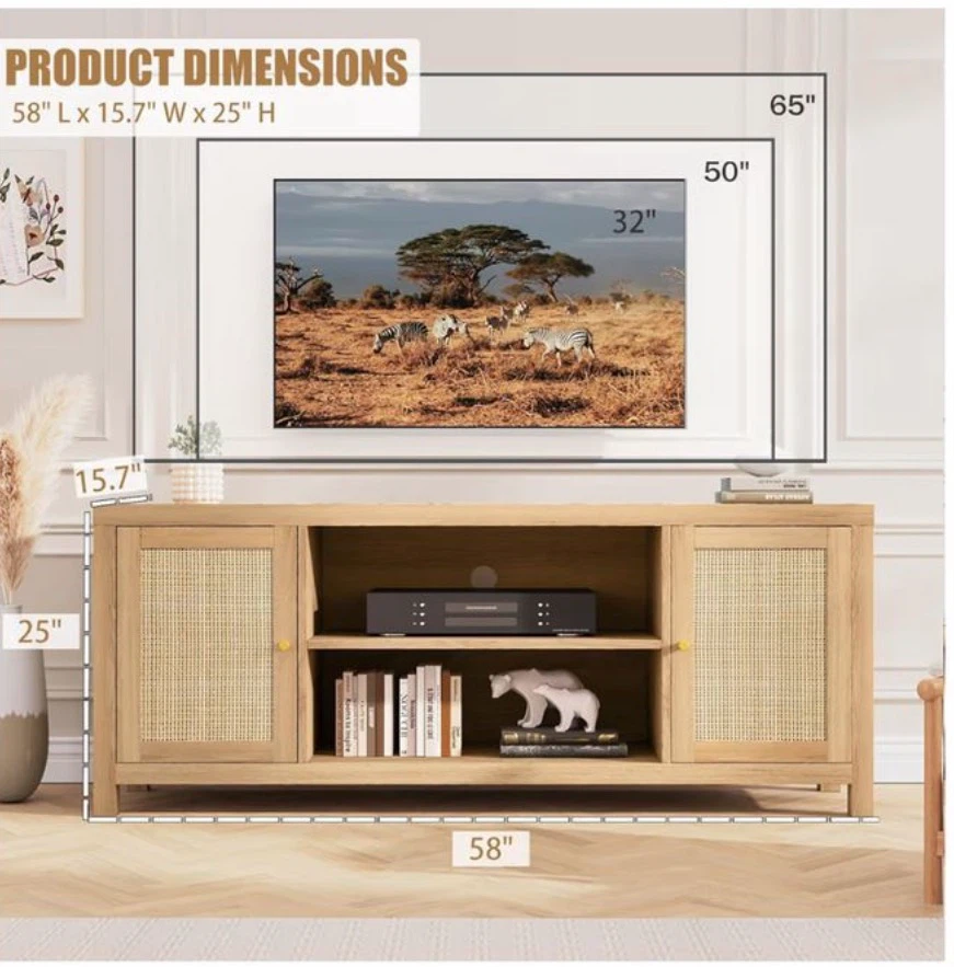Light Wood TV Stand with Rattan Doors for Sale!! - photo 3