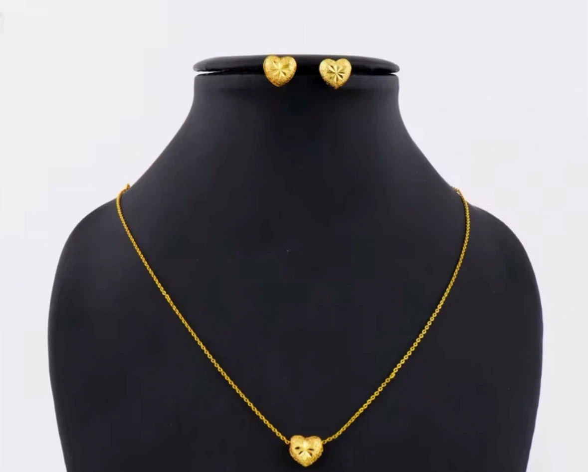 24K plated Gold Heart Necklace and Earring Set