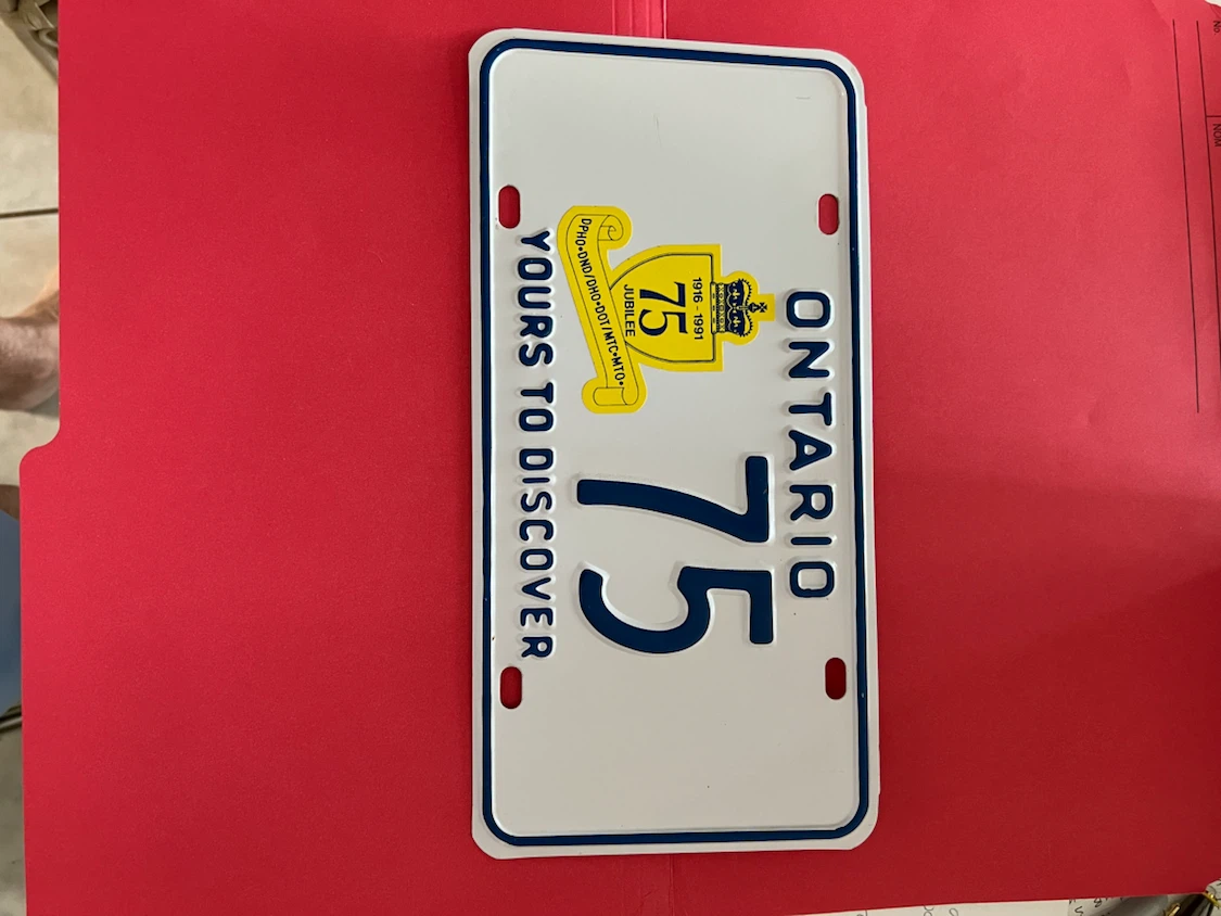 Ontario 75 Jubilee Licence Plate 1916-1991