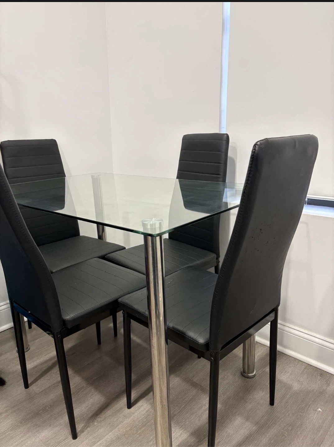 Gorgeous Glass Top Dining Table with 4 Black Chairs for sale!!