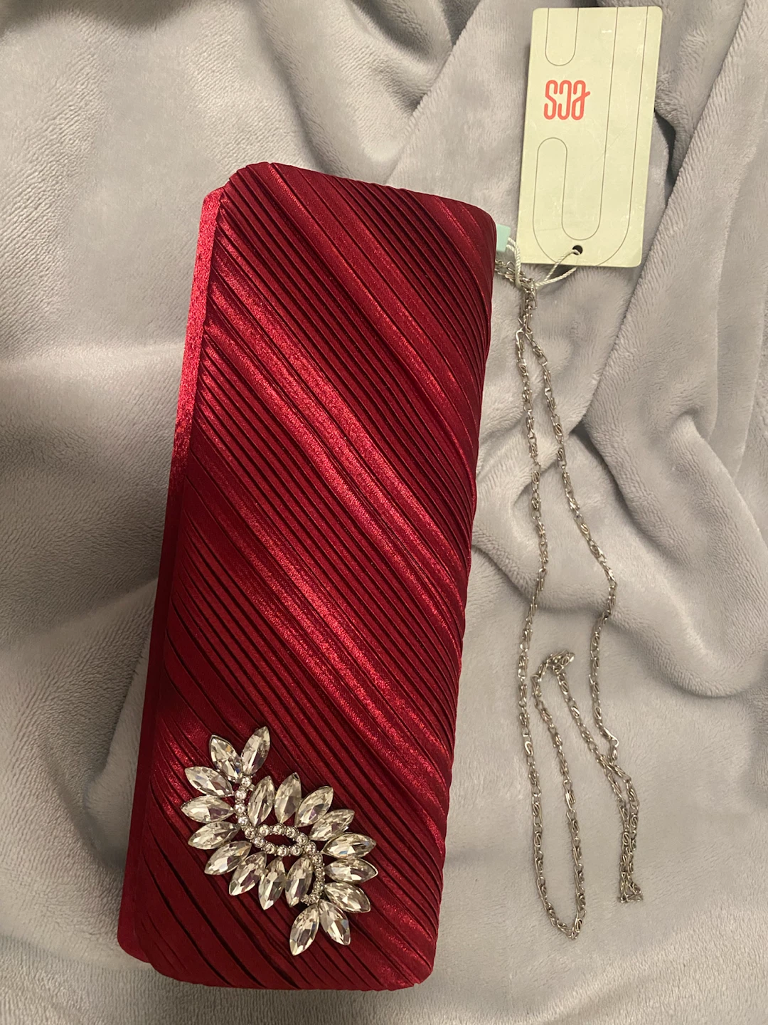 New ( Unused) Red Clutch Evening Bag with Rhinestone