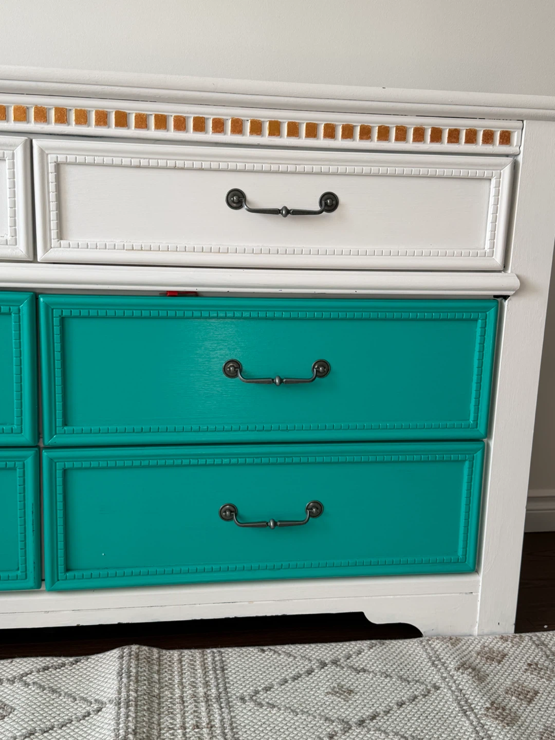 White and Teal Dresser