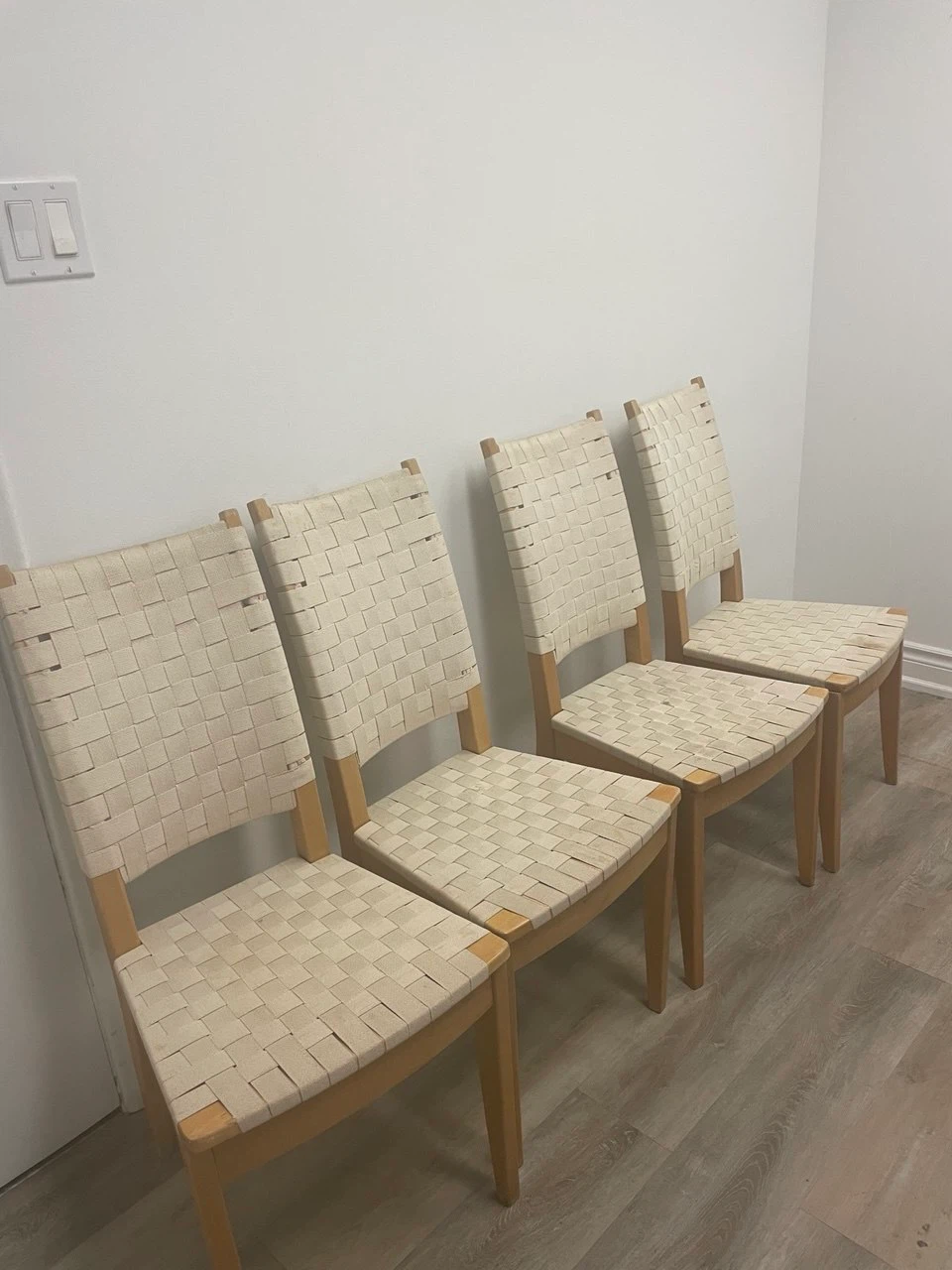 Set of 4 Woven Seat Dining Chairs