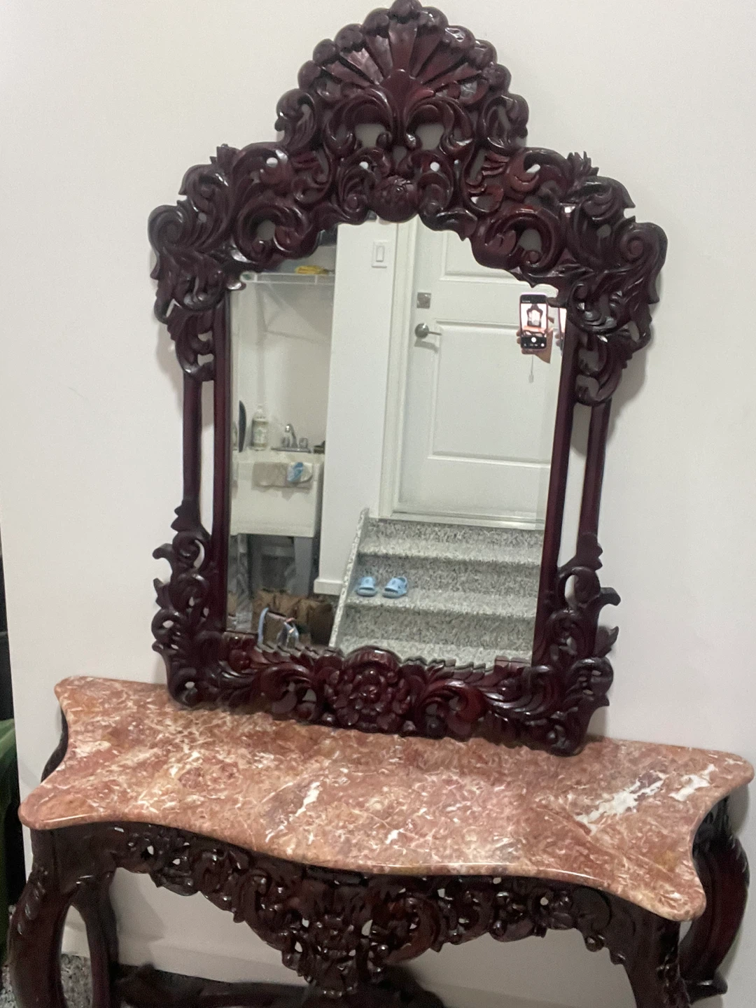 Antique Console Table with Ornate Mirror