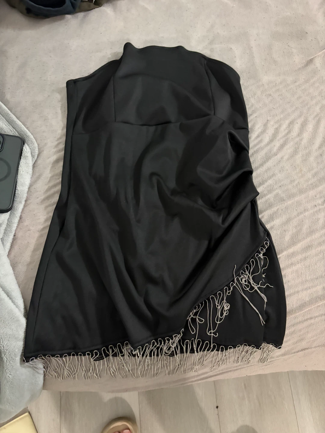 Black Beaded Fringe Mini Dress