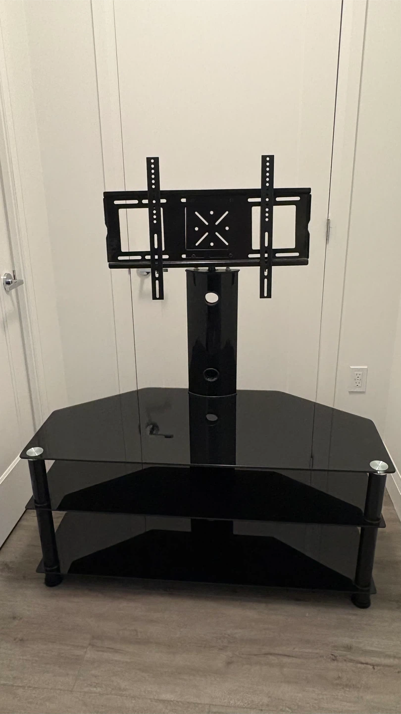 Black Glass TV Stand with Mount – Modern Entertainment Centre - photo 2