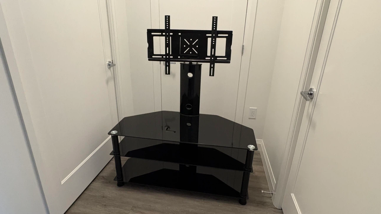 Black Glass TV Stand with Mount – Modern Entertainment Centre
