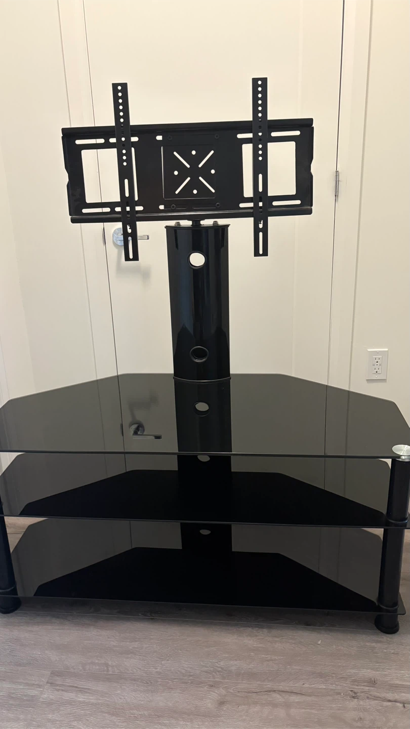 Black Glass TV Stand with Mount – Modern Entertainment Centre - photo 3