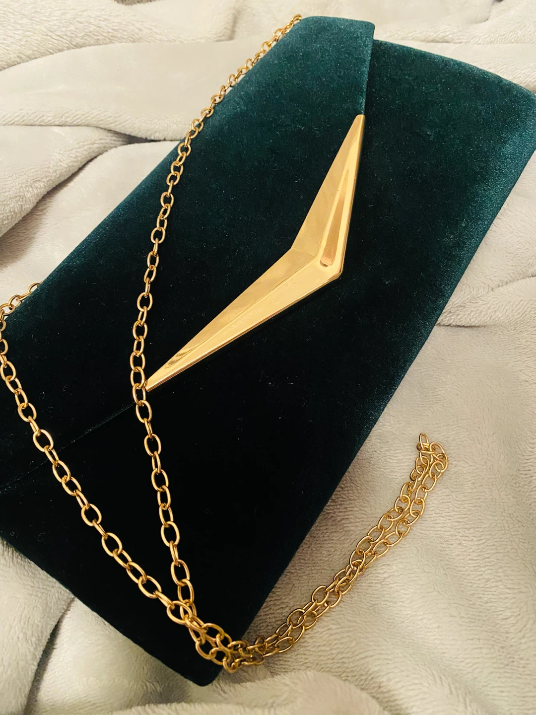 Green Velvet Clutch with Gold Chain