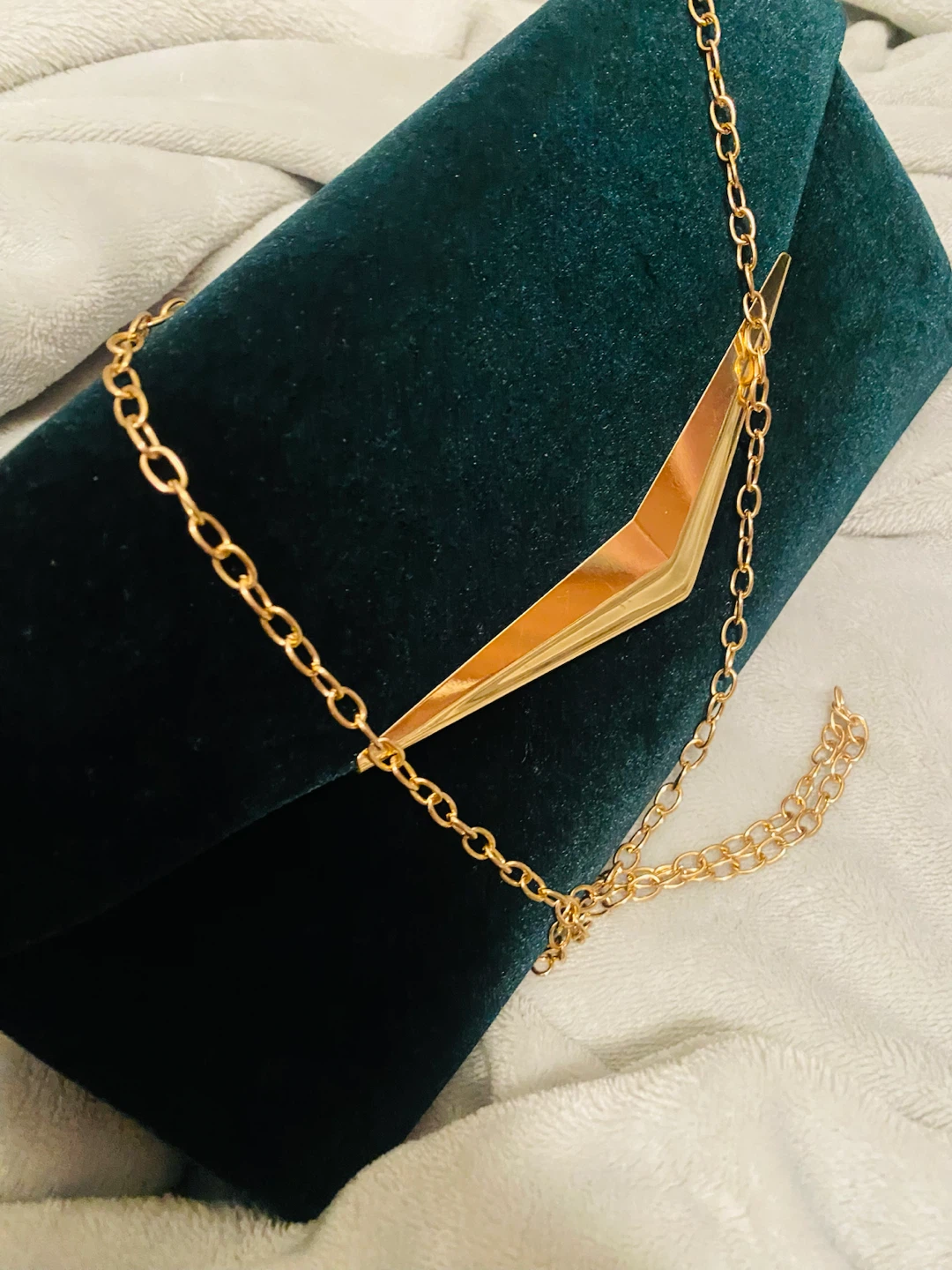 Green Velvet Clutch with Gold Chain - photo 2