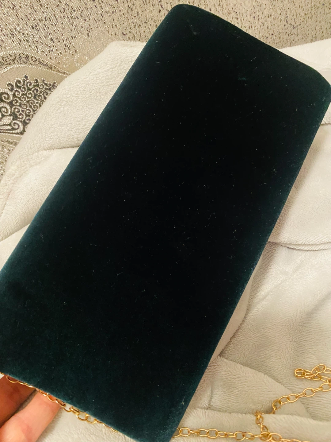 Green Velvet Clutch with Gold Chain - photo 3