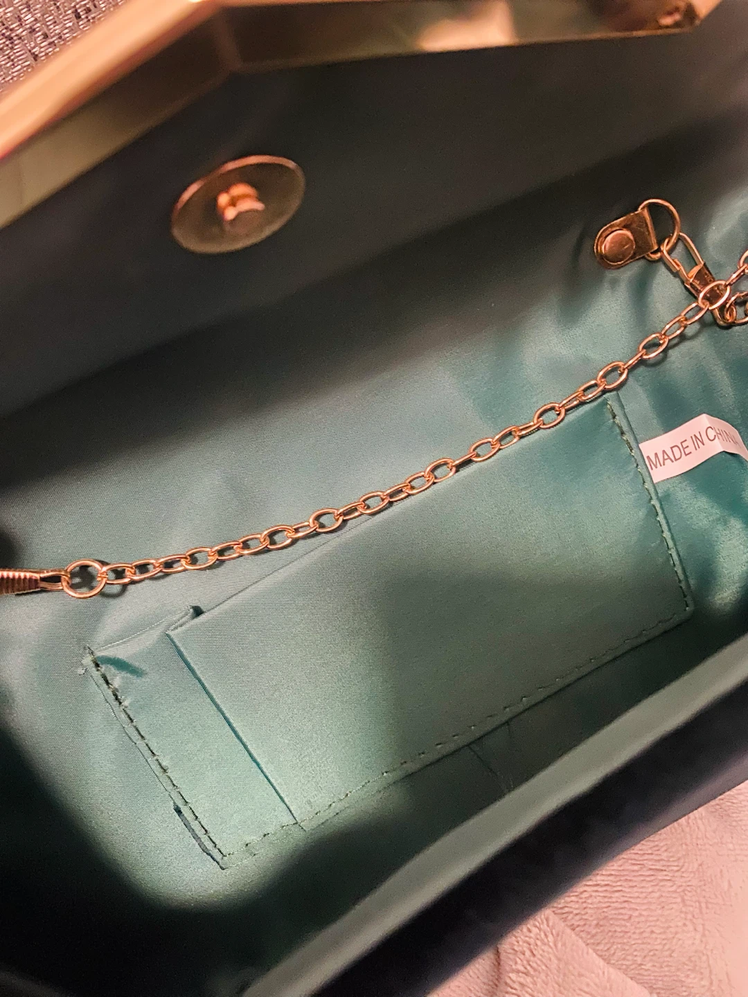 Green Velvet Clutch with Gold Chain - photo 5