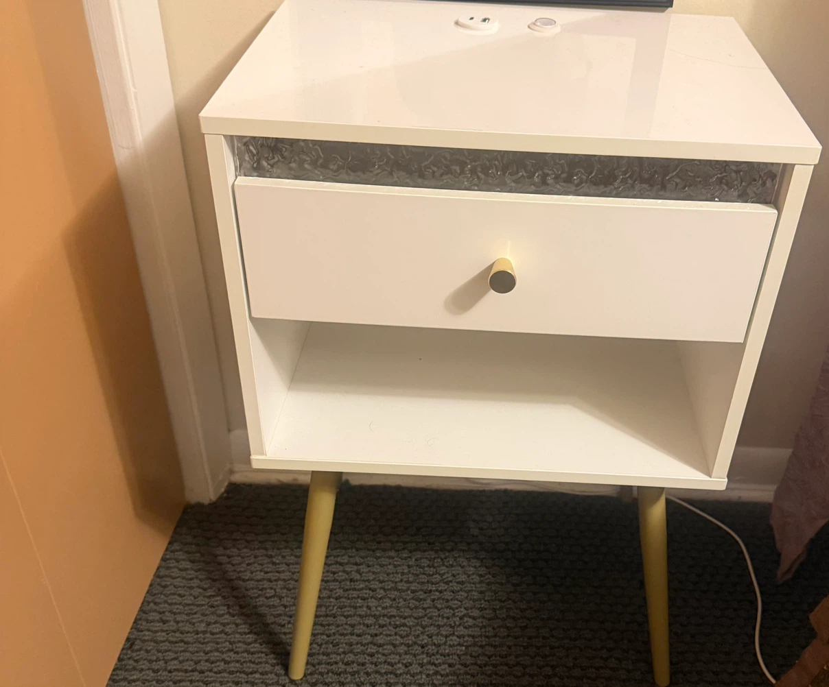 White Nightstand with Drawer and Tapered Legs - photo 2