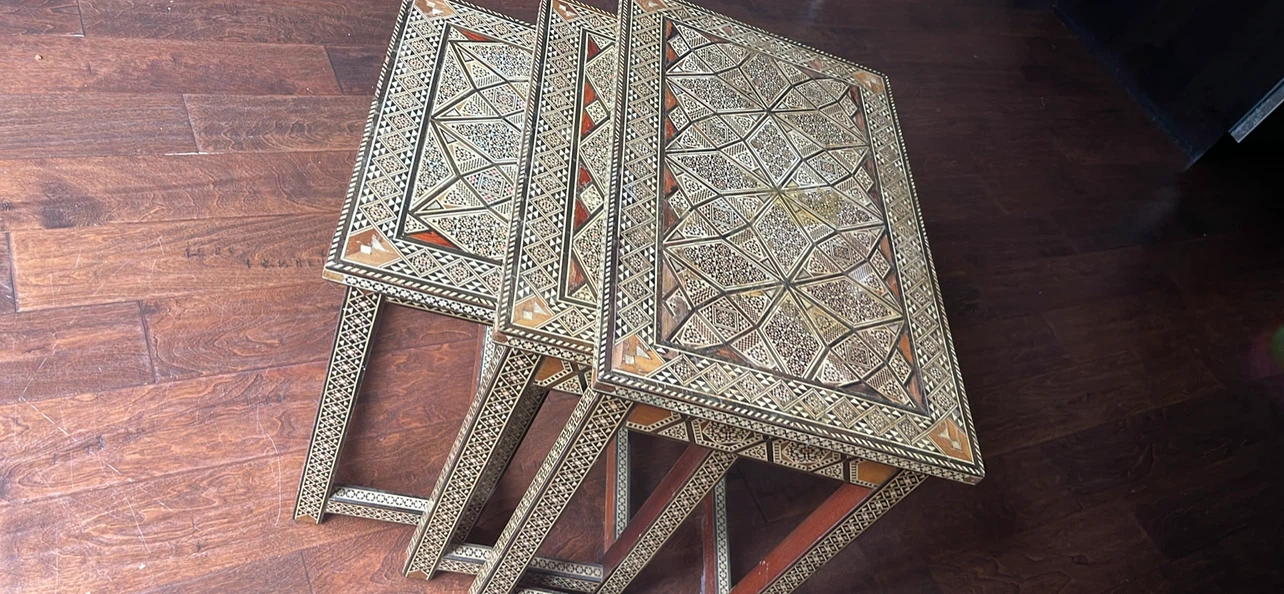 Nesting Tables - Decorative Inlaid Wood Set