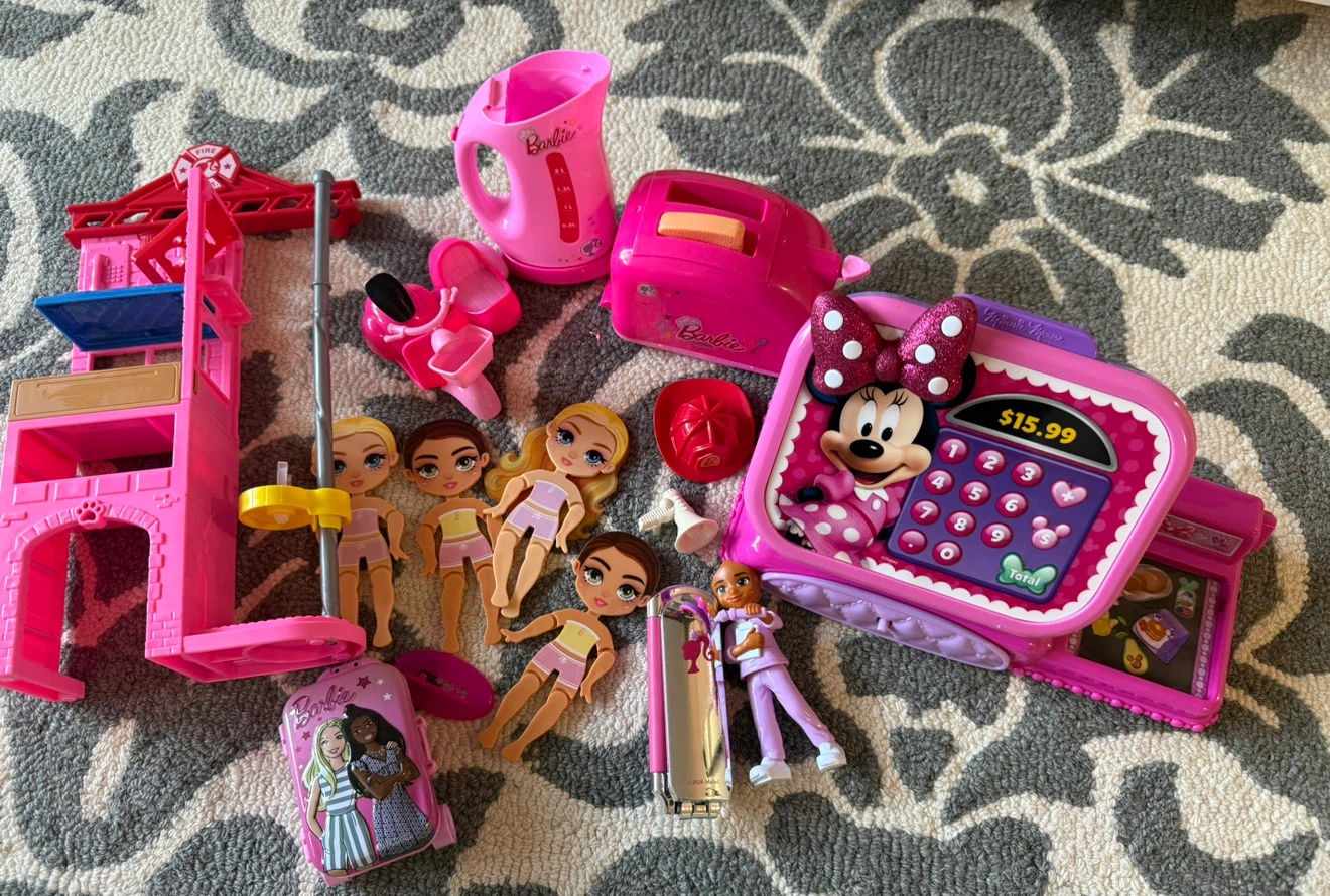 Assorted Barbie, Minnie Mouse, and Toy Playset Lot