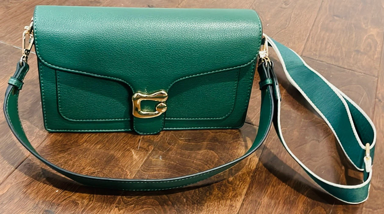 Green Crossbody Handbag with Gold Hardware