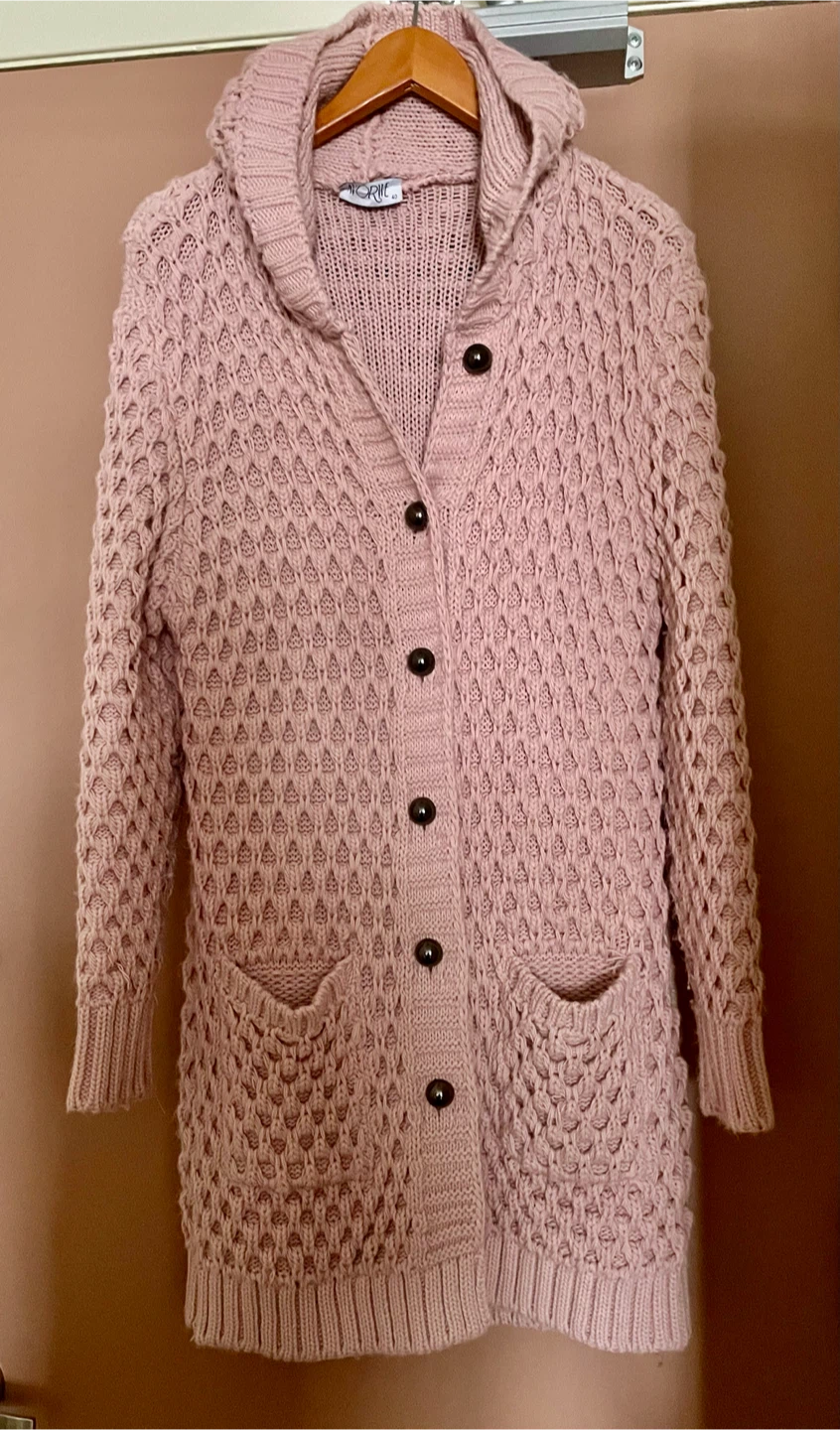 AVORWE Pink Knit Cardigan Coat with Hood