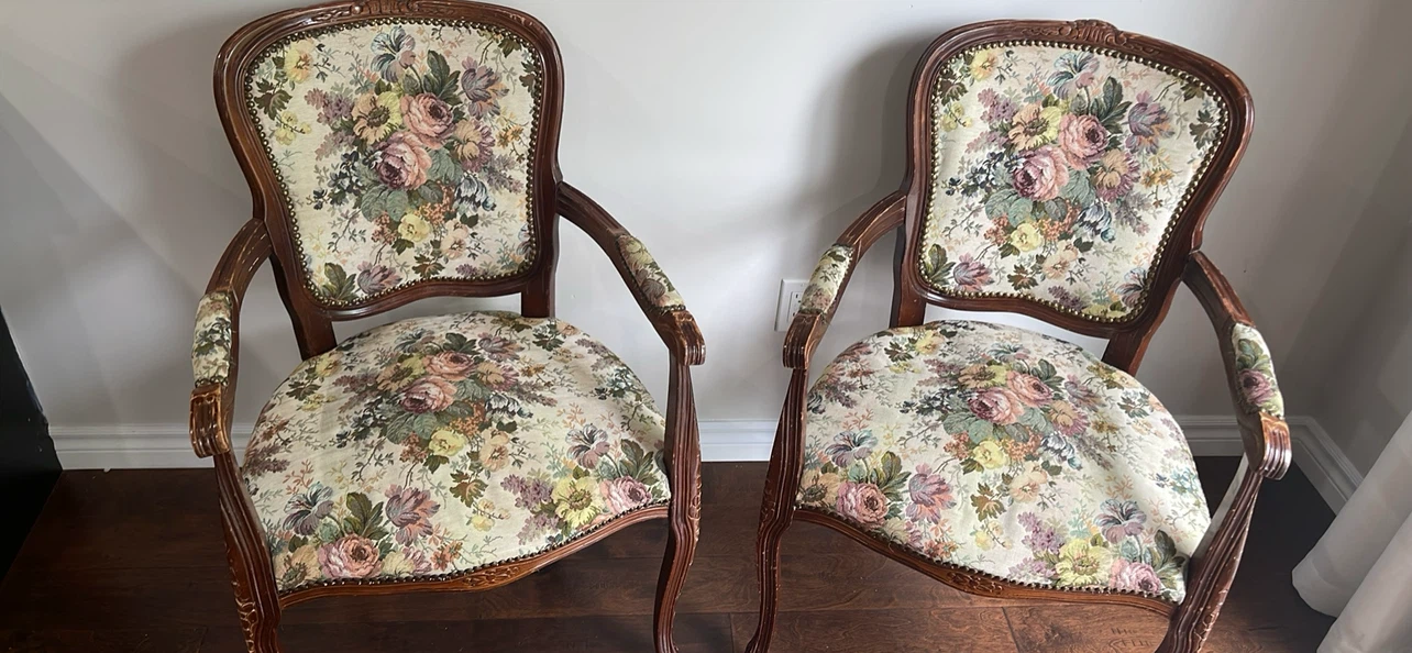Pair of Vintage Armchairs with Floral Upholstery
