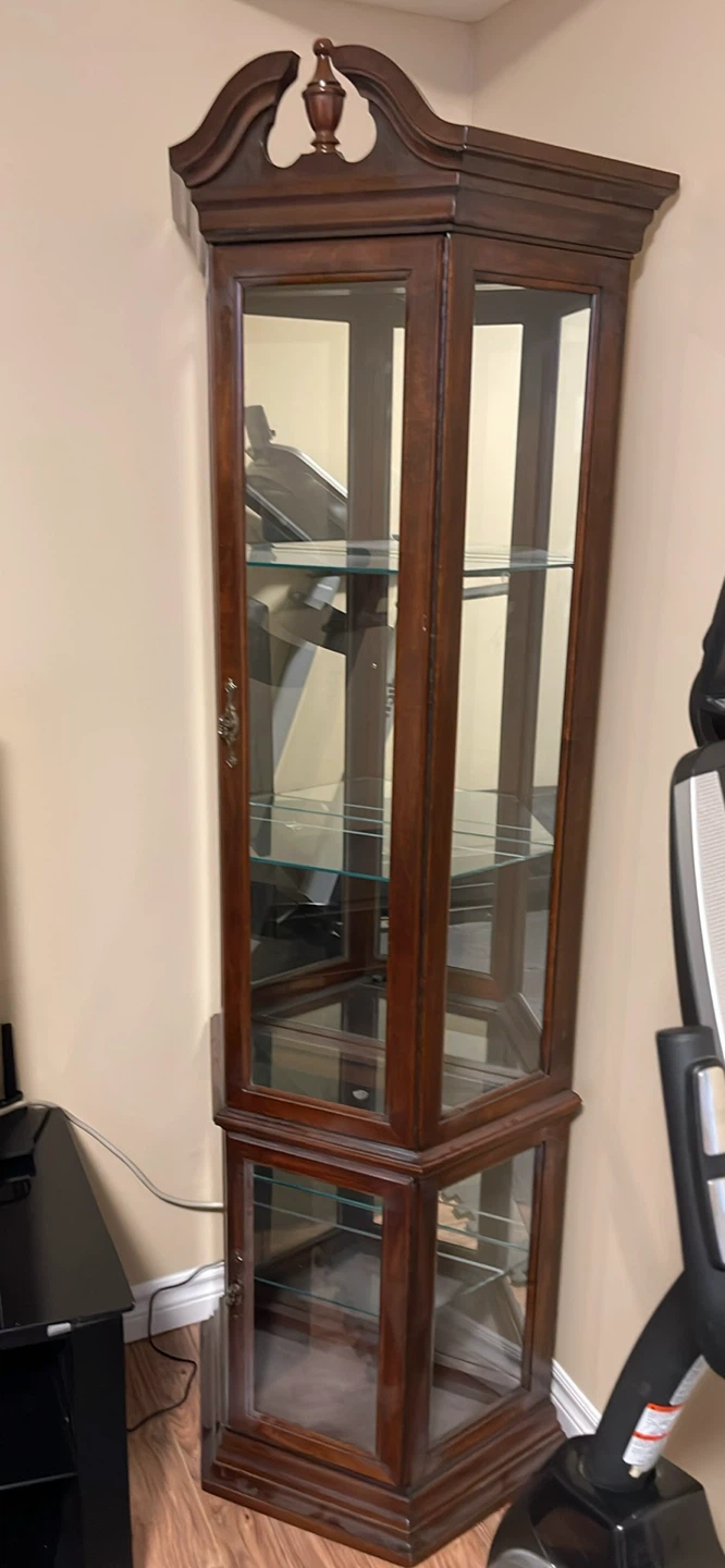 Corner Display Cabinet - Dark Wood & Glass