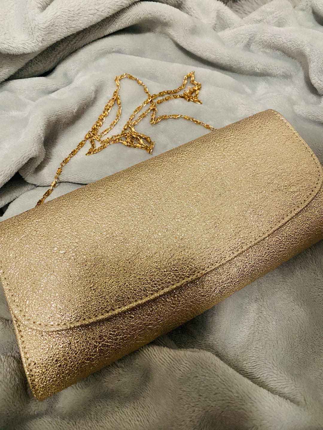 Metallic Gold Clutch Purse with Chain Strap