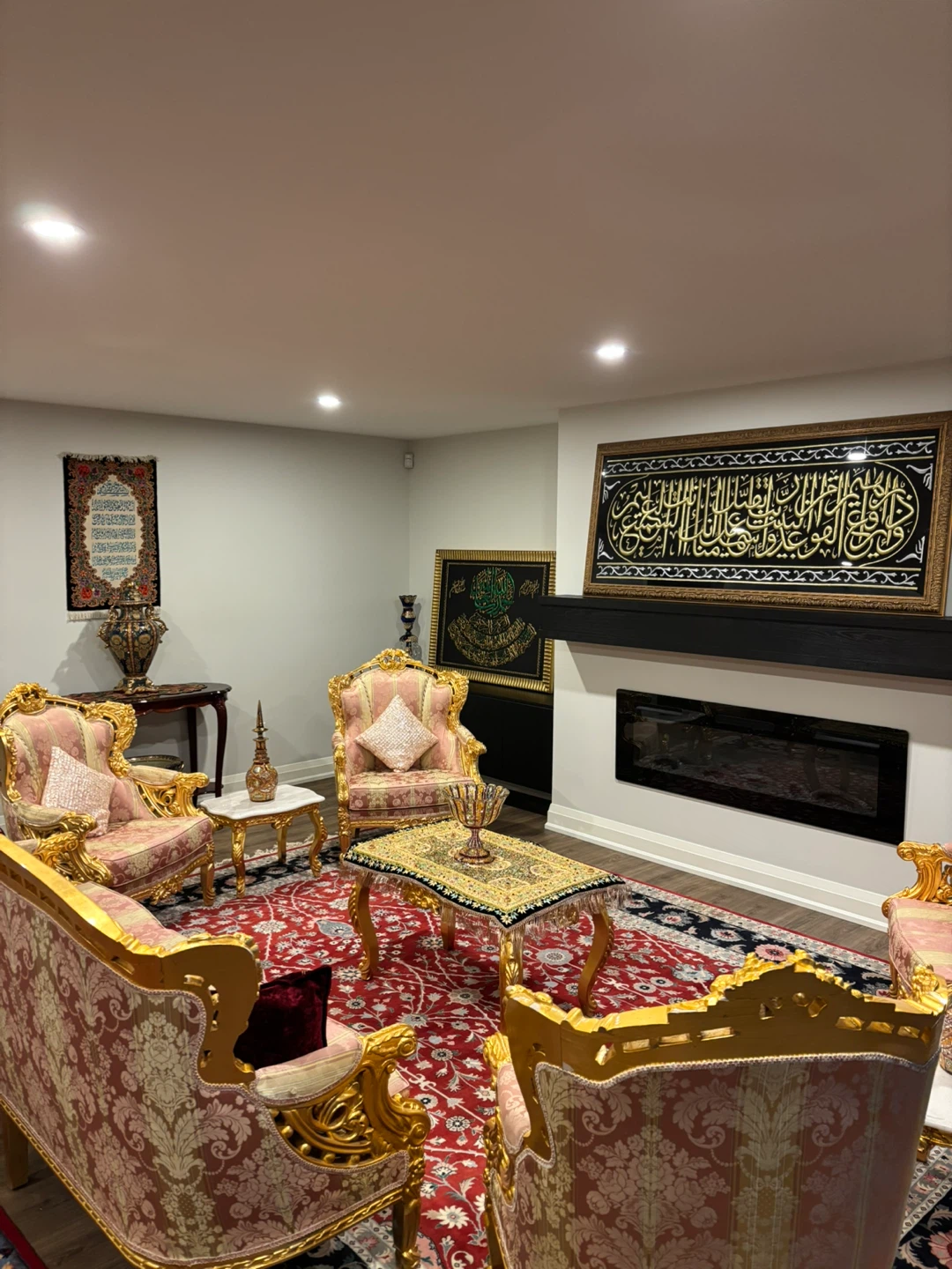 Ornate Gold and Pink Upholstered Sofa Set - photo 4